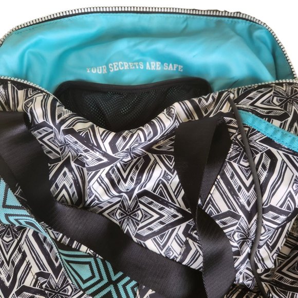 Ivivva Lululemon Black White Turquoise Geometric Design Tote Bag Weekender - Picture 9 of 12